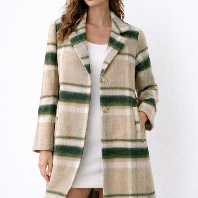 Premium Seri Yeşil Ekose Desenli Midi Boy Kaban