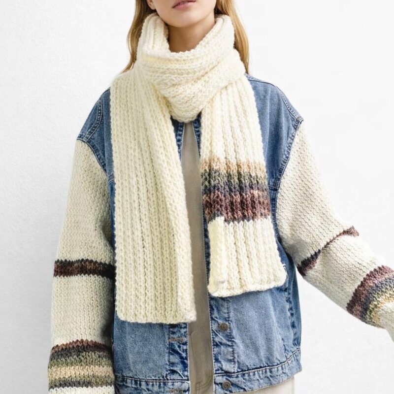 Sanatsal Örgü Dokulu Standart Beden Denim Ceket