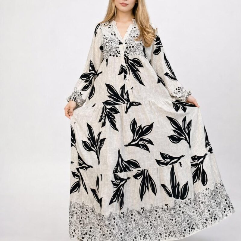 Bohem Tarz Dokuma Viskon Uzun Elbise - Büyük Beden Şık ve Rahat Tasarım