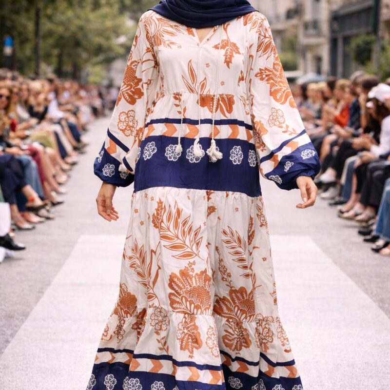 Oversize Dokuma Viskon Bohem Elbise – Püskül Detaylı ve Balon Kollu