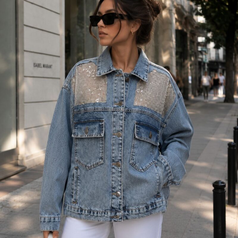 Tek Üretim Bohem Payetli Denim Ceket (one of a kind)